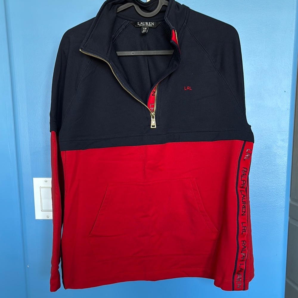RLX Ralph Lauren Red and Blue Quarter-Zip Sweatshirt